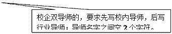 矩形标注: 校企双导师的，要求先写校内导师，后写行业导师；导师名字之间空2个字符。